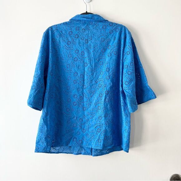 NWT Draper James Evelyn Short Sleeve Button Front Top in Eyelet Royal Blue - Picture 6 of 8